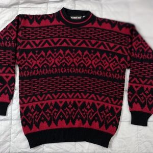 VTG Y2K Botany 500 Retro Geometric Eclectic Print Red/Black Grandpa Sweater Sz M